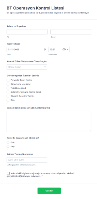 BT Operasyon Kontrol Listesi Form Template