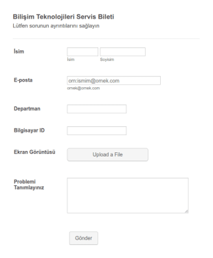 BT Servis Sorun Bildirim Form Şablonu