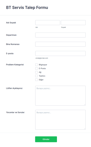 BT Servis Talep Form Şablonu