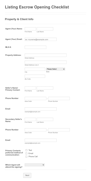 BTR Listing Escrow Opening Form Template
