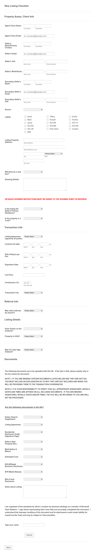 New Listing Checklist Form Template