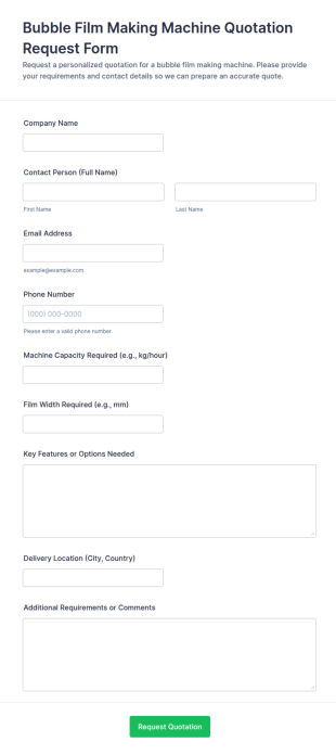 Bubble Film Making Machine Quotation Request Form Template