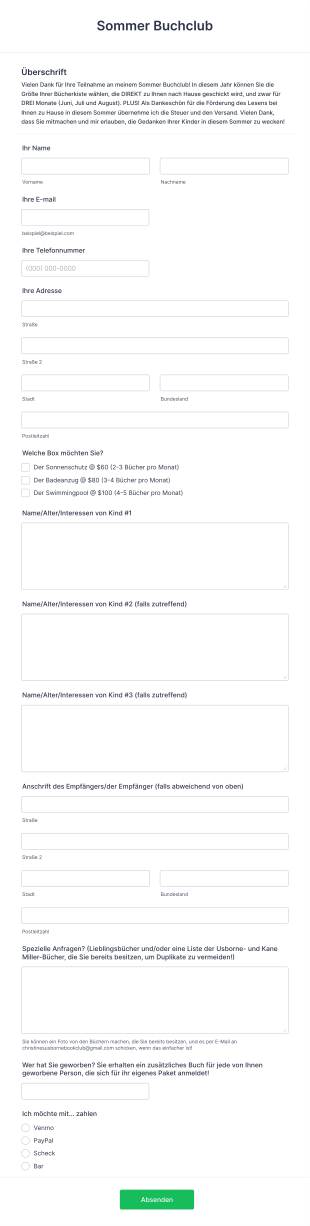 Buchclub Mitgliedschaftsformular Form Template