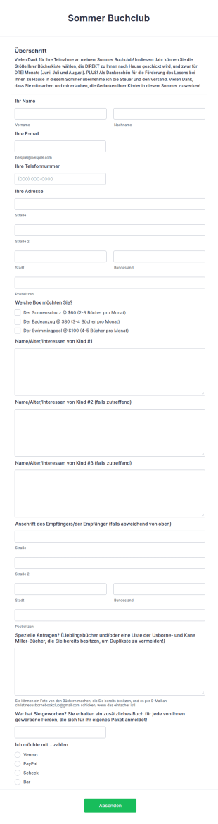 Buchclub Mitgliedschaftsformular