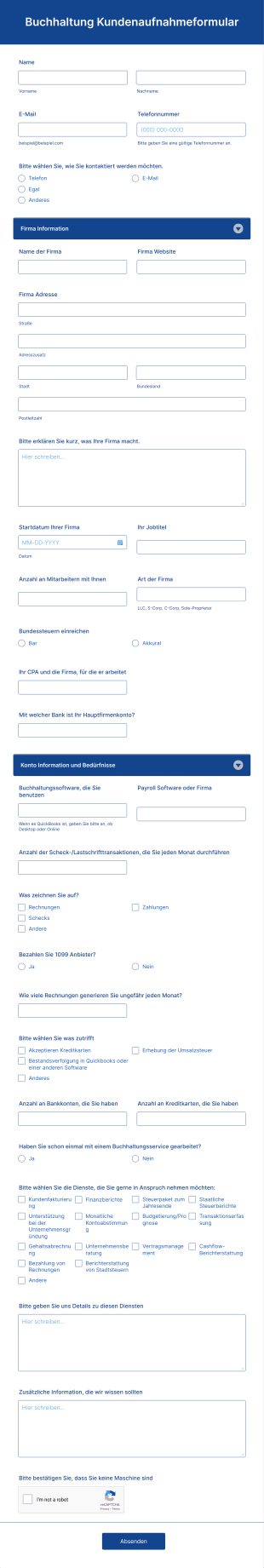 Buchhaltung Kundenaufnahmeformular Form Template