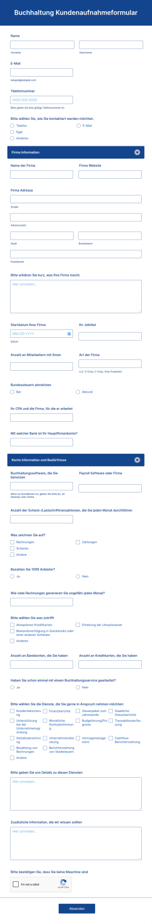 Buchhaltung Kundenaufnahmeformular