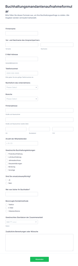 Buchhaltungsmandantenaufnahmeformular