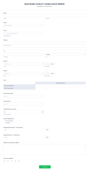Buchung Ferienwohnung Form Template