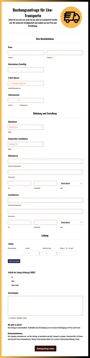 Buchungsanfrage Für Lkw Transporte