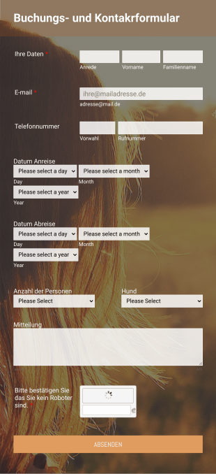 Buchungsanfrage Kontakt Form Template