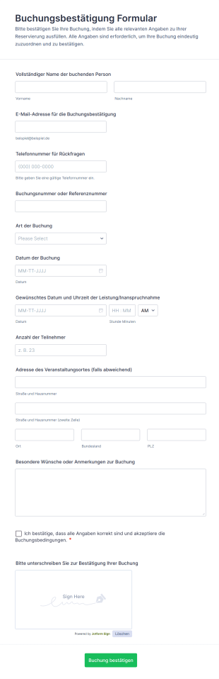 Buchungsbestätigung Formular