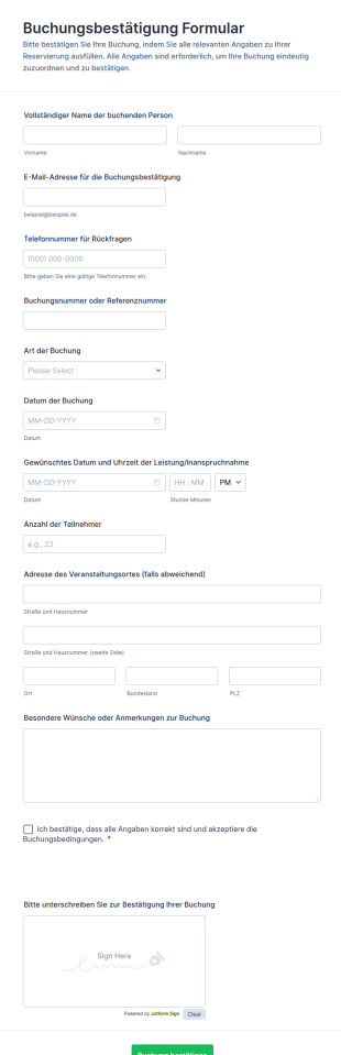 Buchungsbestätigung Formular