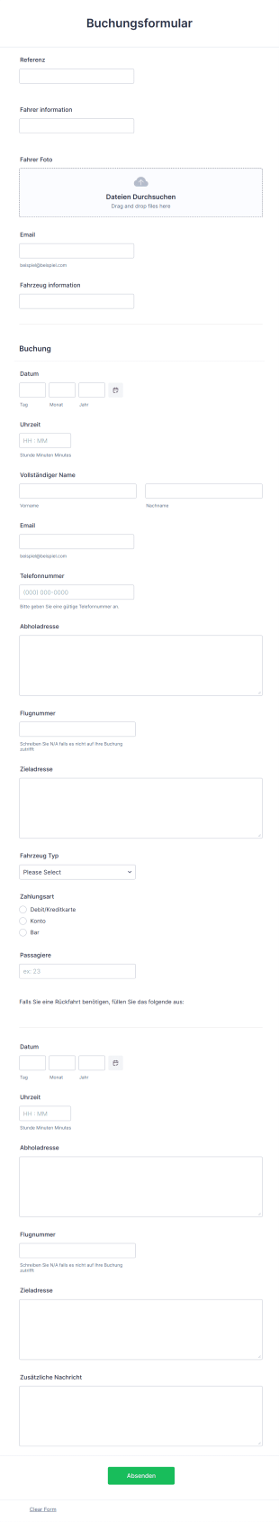 Buchungsbestätigungsformular Form Template
