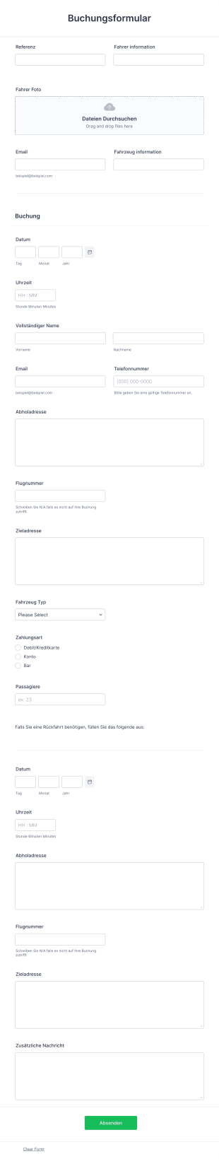 Buchungsbestätigungsformular Form Template