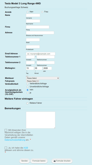 Buchungsformular Für Autovermietung
