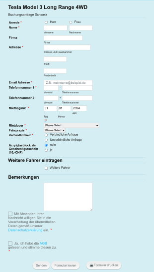 Buchungsformular Für Autovermietung Form Template