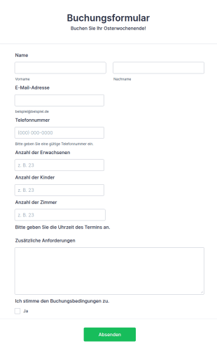 Buchungsformular Für Das Osterwochenende