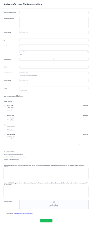 Buchungsformular Für Die Ausstellung Form Template