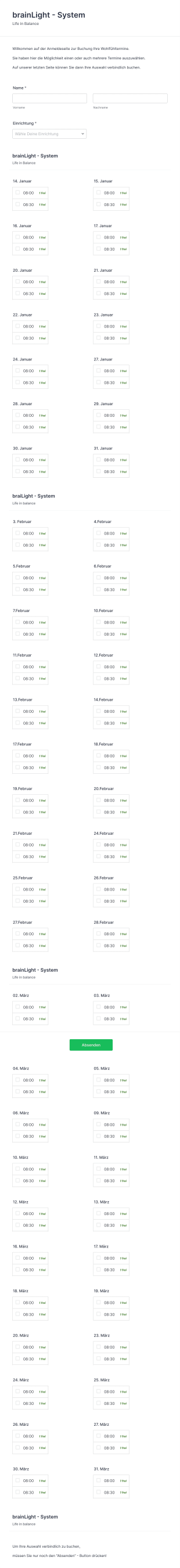 Buchungsformular Für TerminRaum