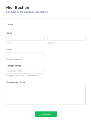 Buchungsformular Mit Kalender Form Template