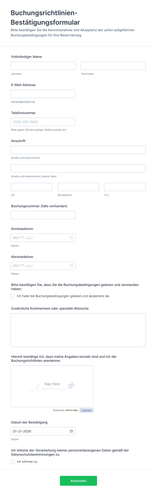 Buchungsrichtlinien Bestätigungsformular