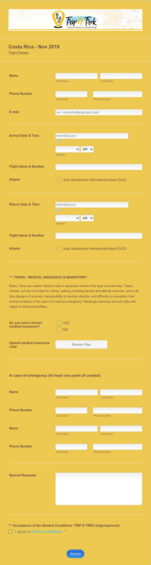 Bucket List Group Travel Form Template