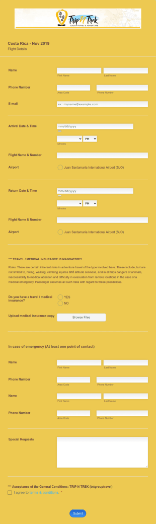 Bucket List Group Travel Form Template