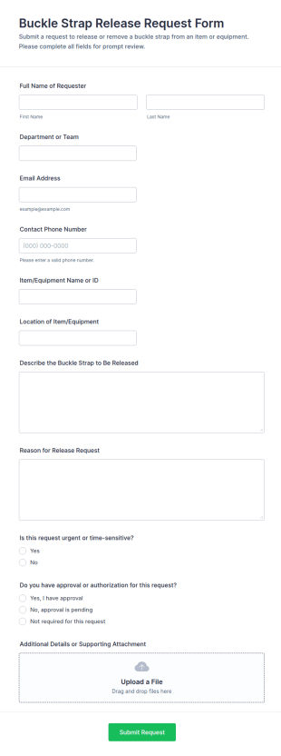 Buckle Strap Release Request Form Template