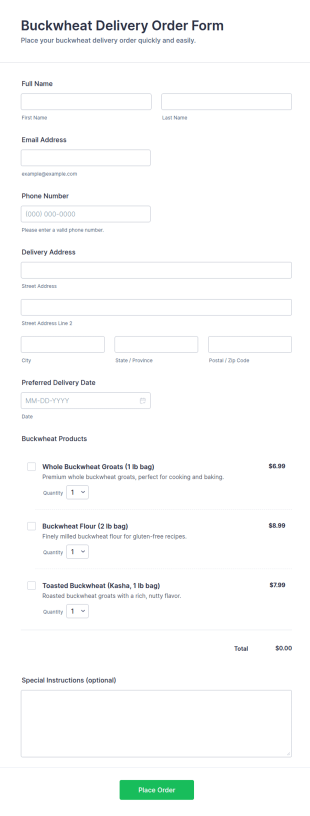 Buckwheat Delivery Order Form Template