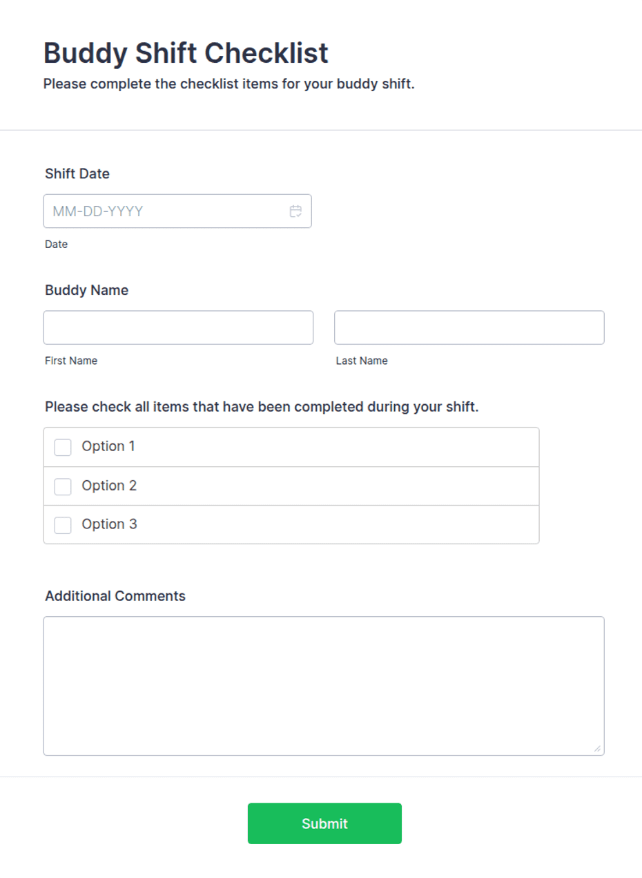 Buddy Shift Checklist Form Template | Jotform