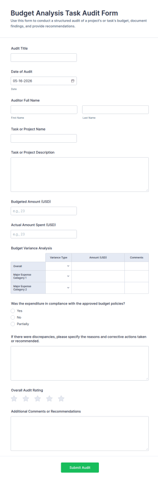 Budget Analysis Task Audit Form Template