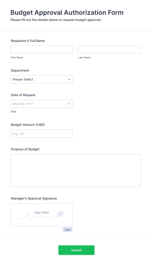 Budget Approval Authorization Form Form Template