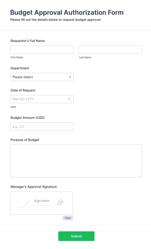Budget Approval Authorization Form Template