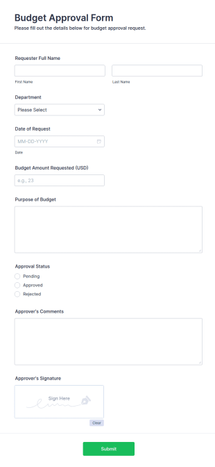 Budget Approval Form Template