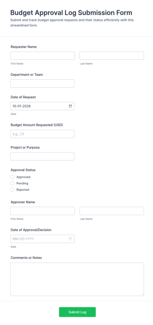 Budget Approval Log Submission Form Template