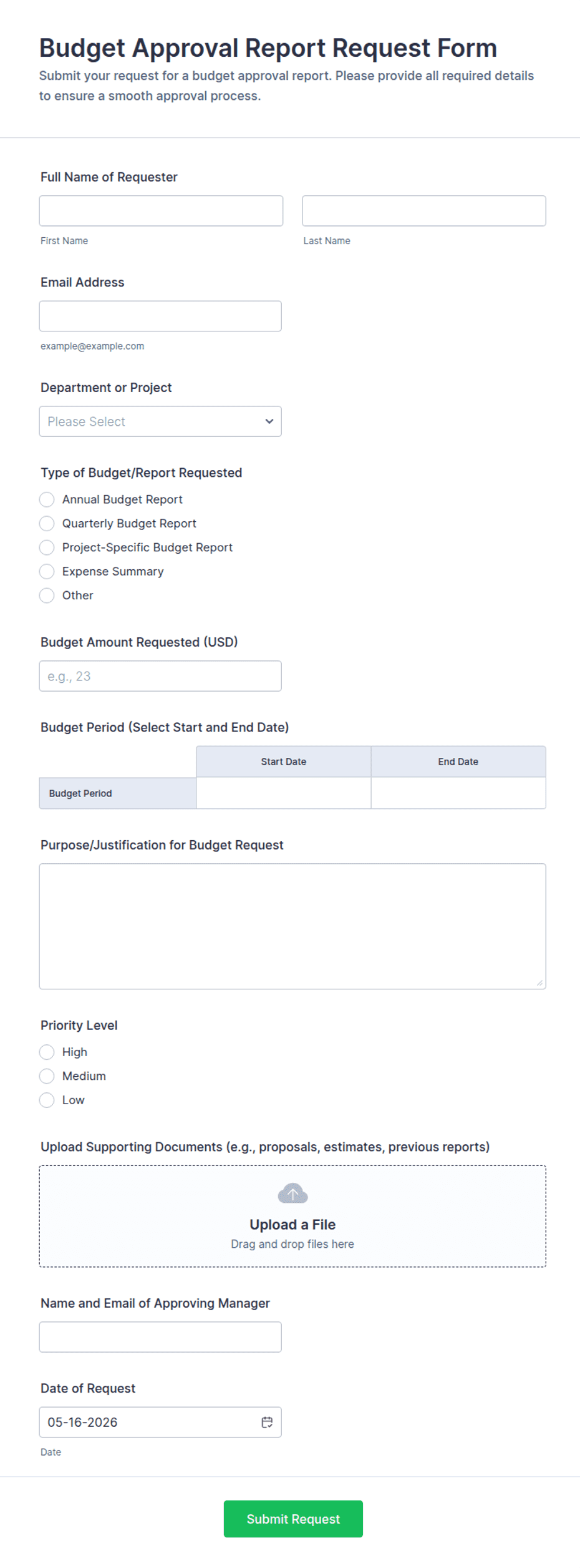 Budget Approval Report Request Form Template | Jotform
