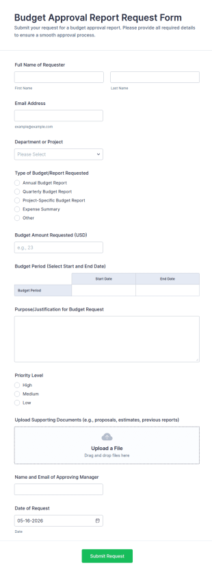 Budget Approval Report Request Form Template