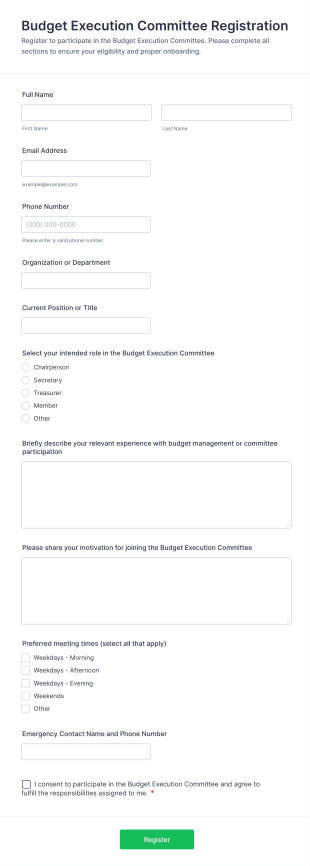 Budget Execution Committee Registration Form Template