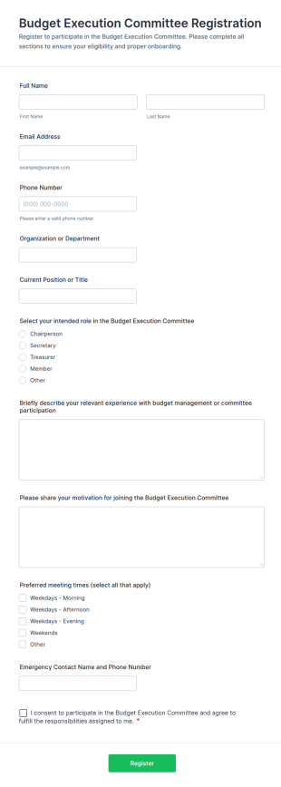 Budget Execution Committee Registration Form Template