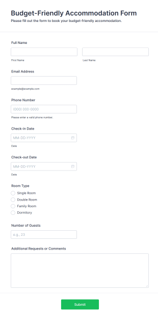 Budget Friendly Accommodation Form Template