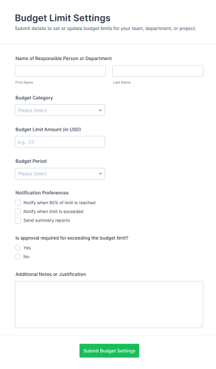 Budget Limit Settings Form Template