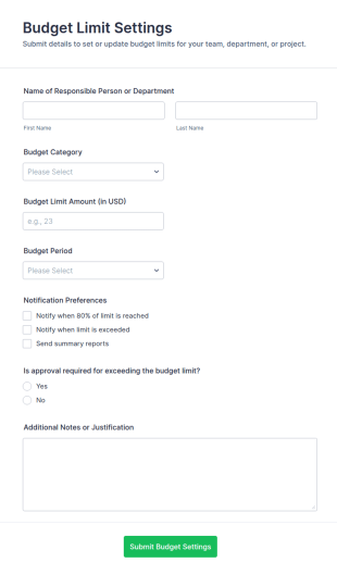 Budget Limit Settings Form Template