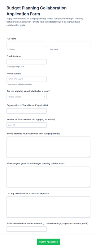 Budget Planning Collaboration Application Form Template