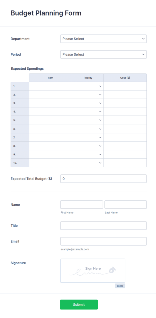 Budget Planning Form Template