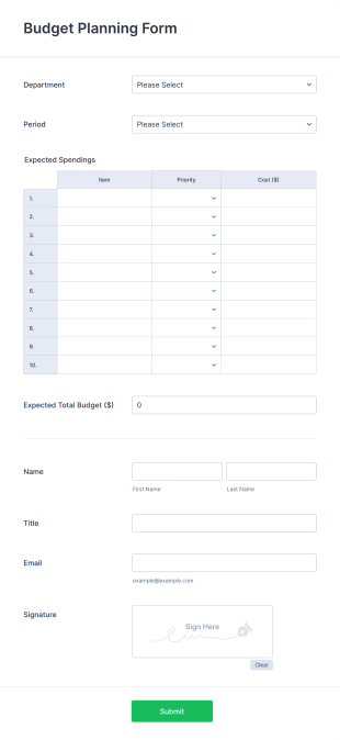 Budget Planning Form Template