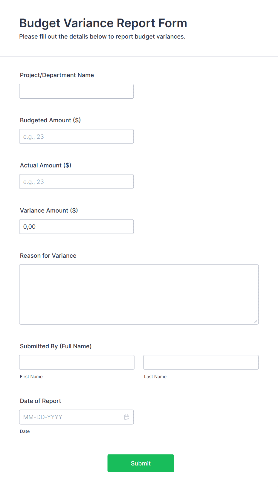 Budget Variance Report Form Template | Jotform