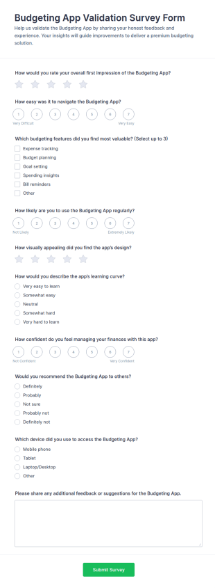 Budgeting App Validation Survey Form Template