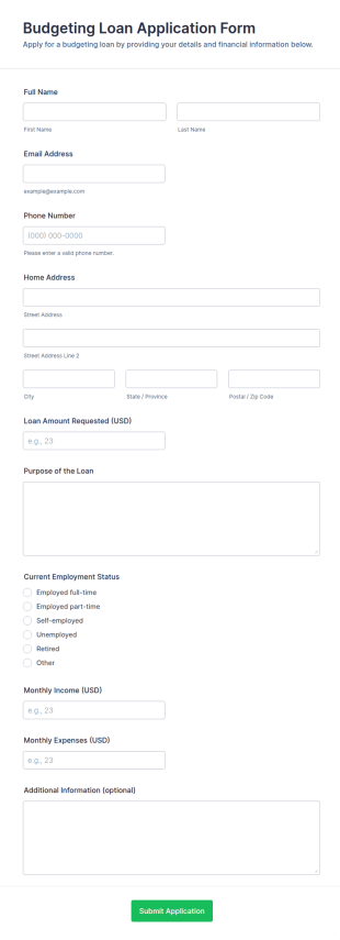 Budgeting Loan Application Form Template