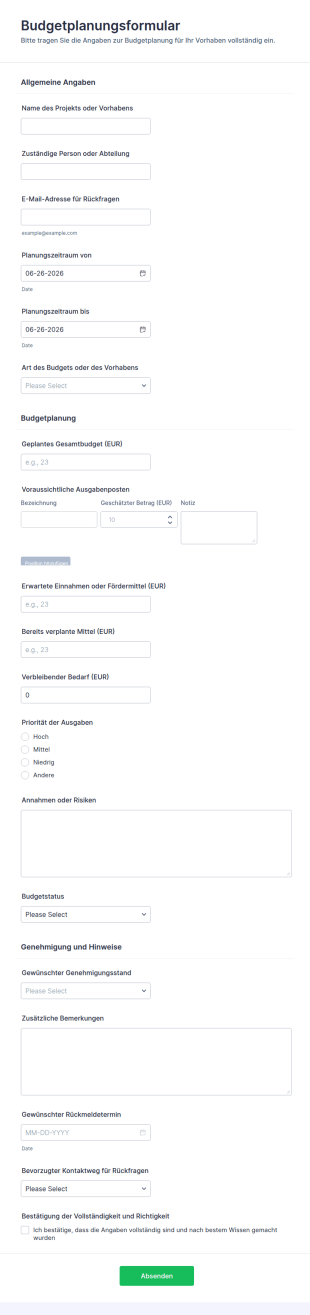 Budgetplanung Formular