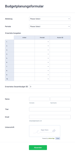 Budgetplanungsformular